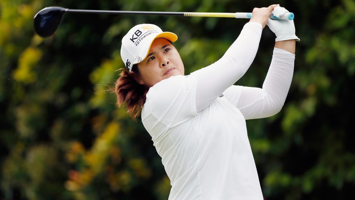 Inbee Park watches her tee shot on the 12th hole during the final round of the HSBC Women's Champions in Singapore on Sunday.
