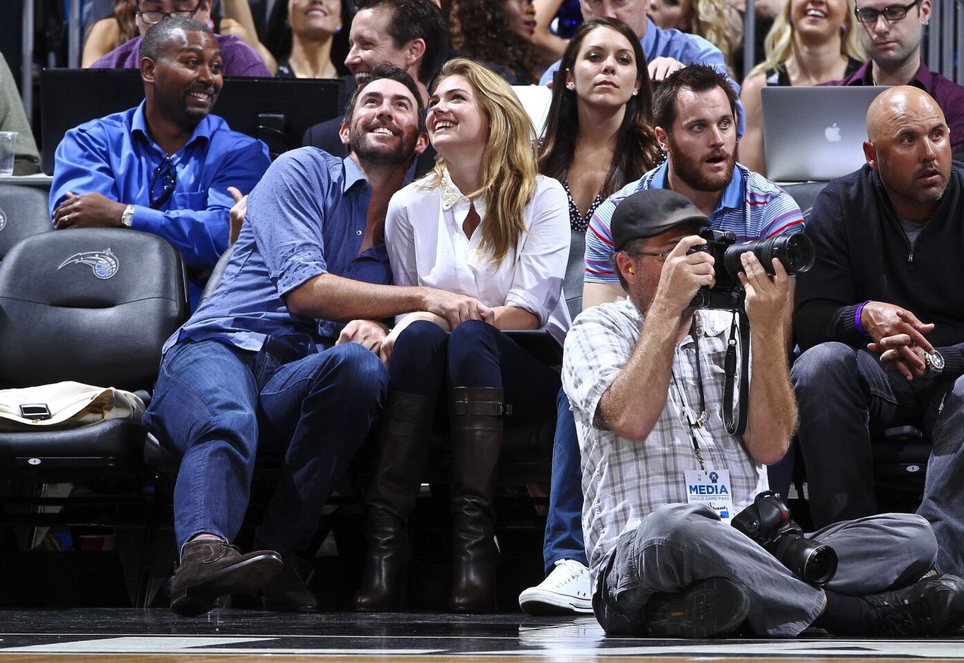 Upton's rumored boyfriend, Detroit Tigers pitcher Justin Verlander, joins her courtside as the Orlando Magic takes on the New York Knicks at the Amway Center.