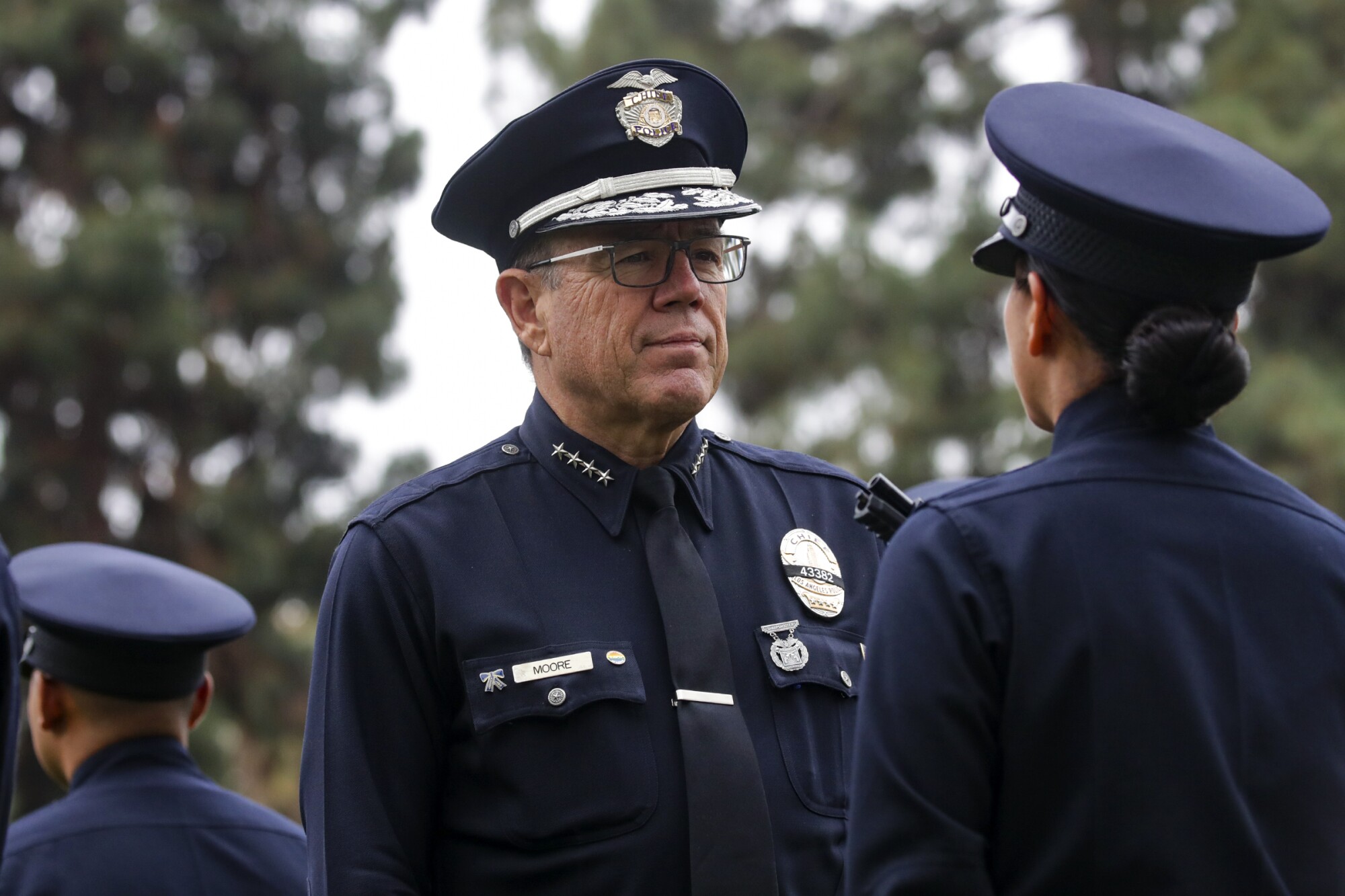LAPD Chief Michel Moore inspects Recruit Class 11-21.