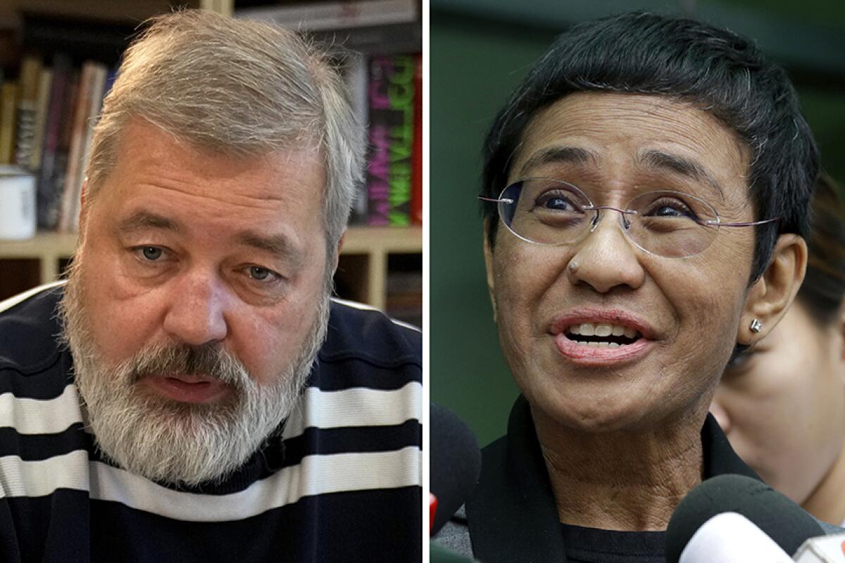 Journalists Dmitry Muratov of Russia and Maria Ressa of the Philippines