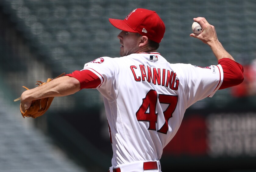 Angels pitcher Griffin Canning throws a pitch against the White Sox.