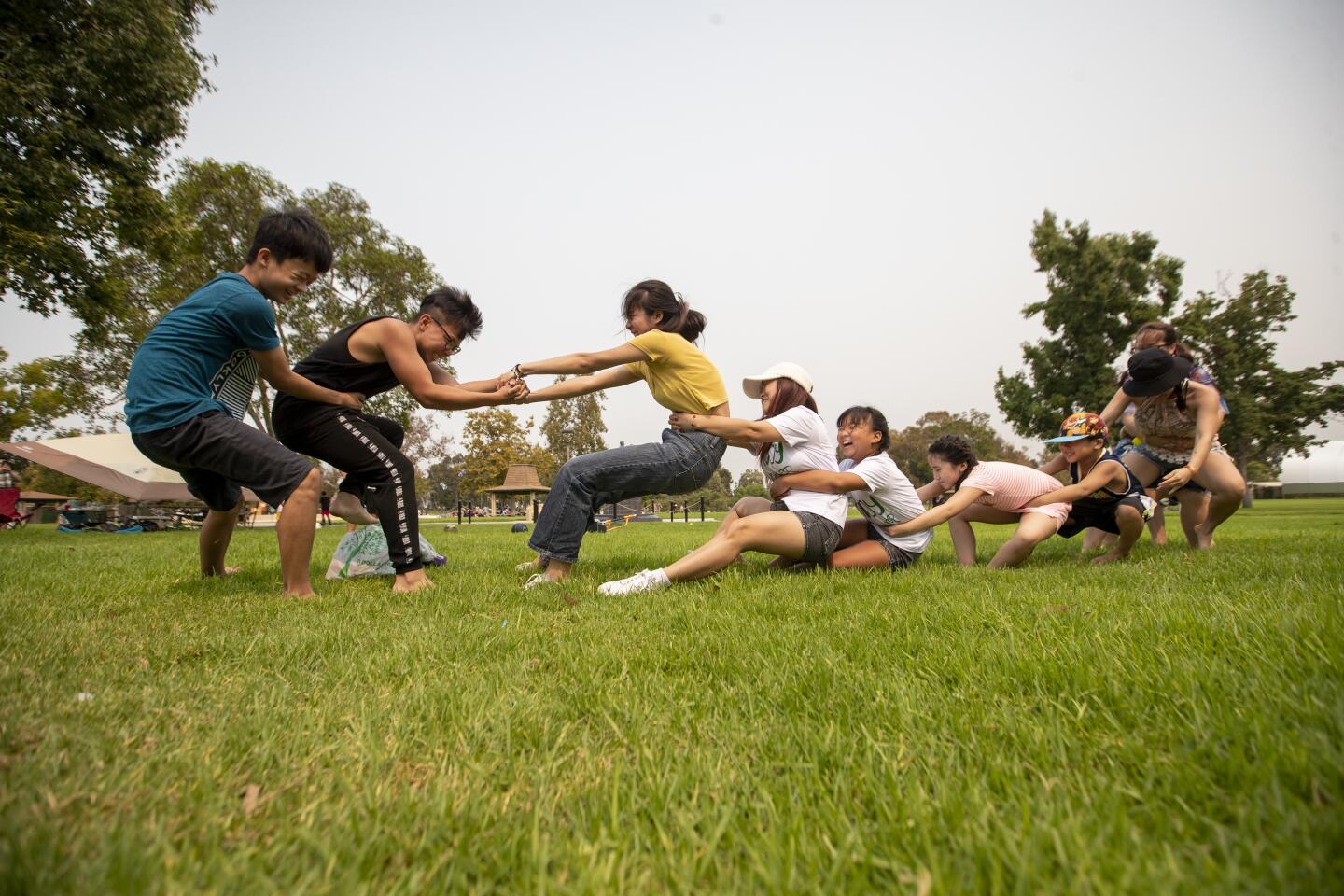 Tug of war at Mile Square Park.