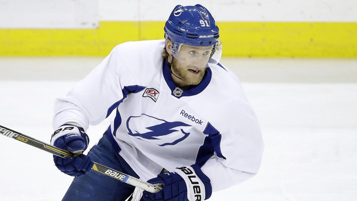 Tampa Bay Lightning captain Steven Stamkos skates during a team practice session Tuesday. Game 1 of the Stanley Cup Final against the Chicago Blackhawks is Wednesday.