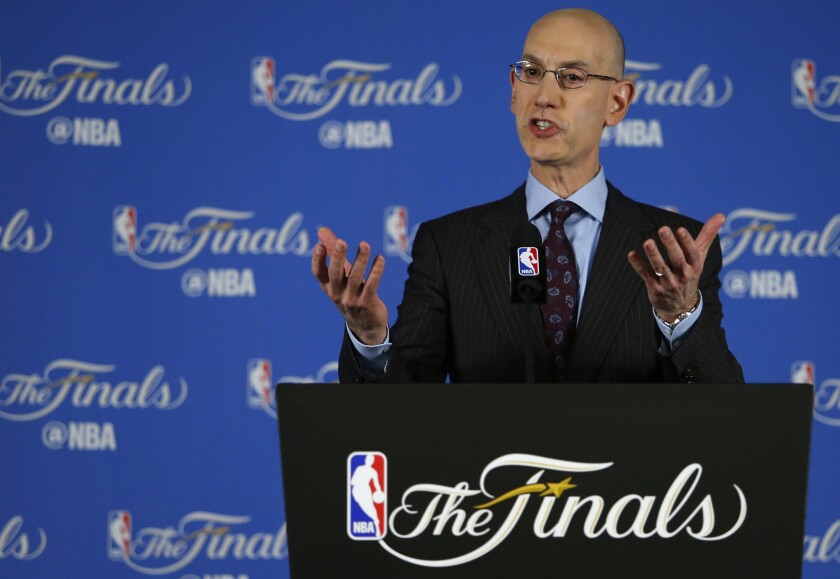 NBA Commissioner Adam Silver speaks to the media before Game 1 of the NBA Finals at the Oracle Arena in Oakland.