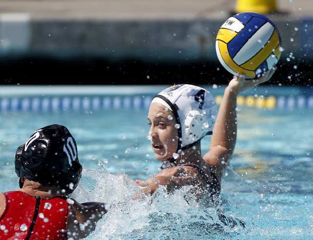 Newport Water Polo Foundation's Carly Christian (4) looks to shoot during a USA Water Polo Junior Olympics game against Standford Red Thursday.