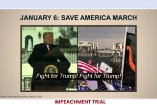 WASHINGTON, DC - FEBRUARY 11: In this handout provided by congress.gov webcast, video evidence of the "Rally on the Ellipse" on January 6 is presented on the third day of former President Donald Trump's second impeachment trial at the U.S. Capitol on February 11, 2021 in Washington, DC. House impeachment managers will make the case that Trump was singularly responsible for the January 6th attack at the U.S. Capitol and he should be convicted and barred from ever holding public office again. (Photo by congress.gov via Getty Images)