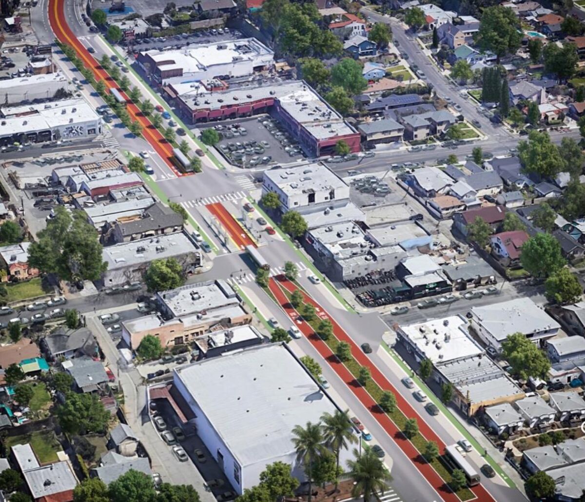 A rendering of the bus corridor along Colorado Boulevard in Eagle Rock.