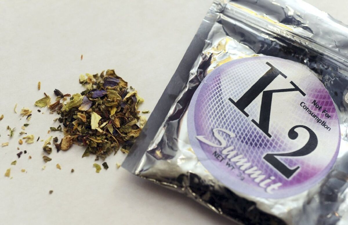 This package of K2 contains herbs and spices sprayed with a synthetic compound chemically similar to THC, the psychoactive ingredient in marijuana. A new report highlights a 330% increase in reported poisonings from synthetic cannabinoids over the first four months of 2015.