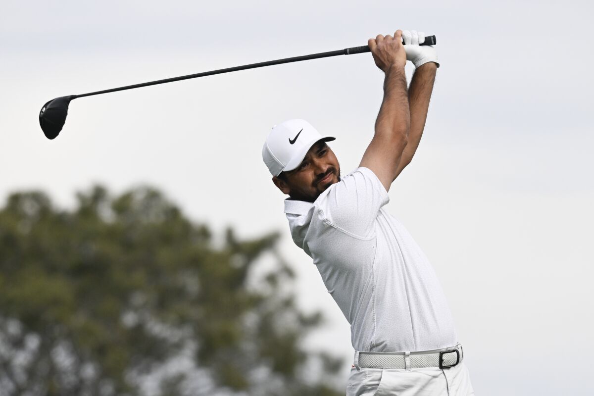 Jason Day hits his tee shot on the second hole of the South Course during the third round of the Farmers Insurance Open.