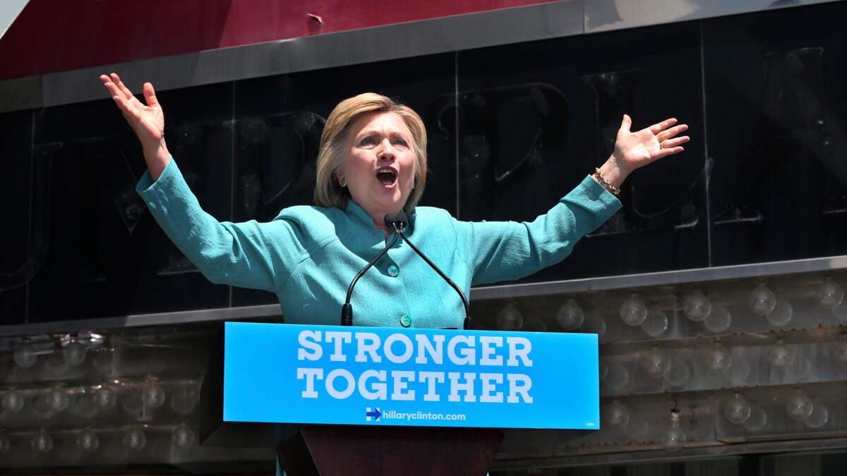 Democratic presidential candidate Hillary Clinton speaks on the Boardwalk in Atlantic City, N.J. on July 6.