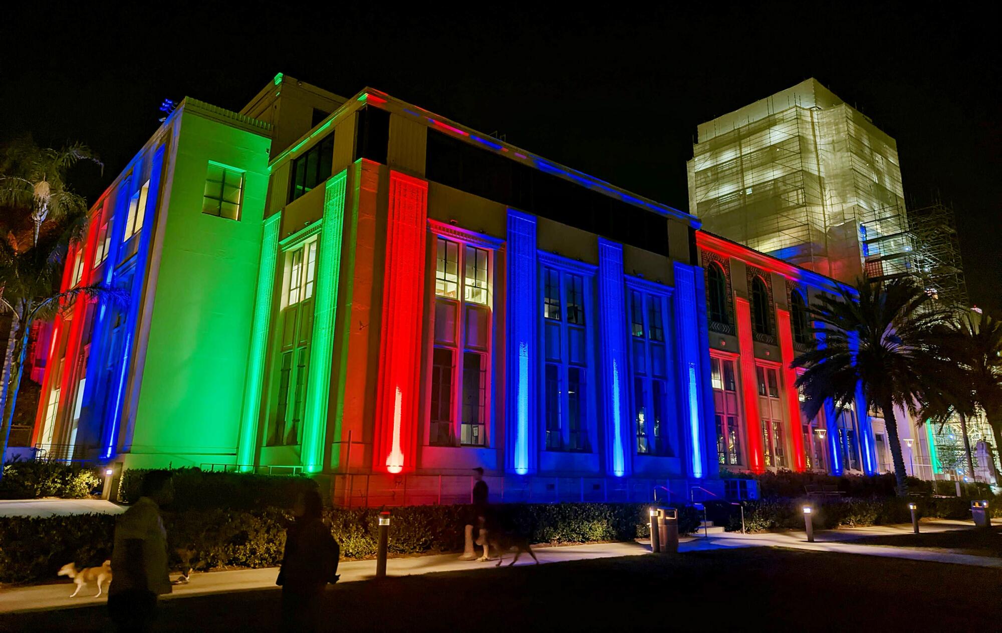 The San Diego County Administration Building was illuminated on Thursday