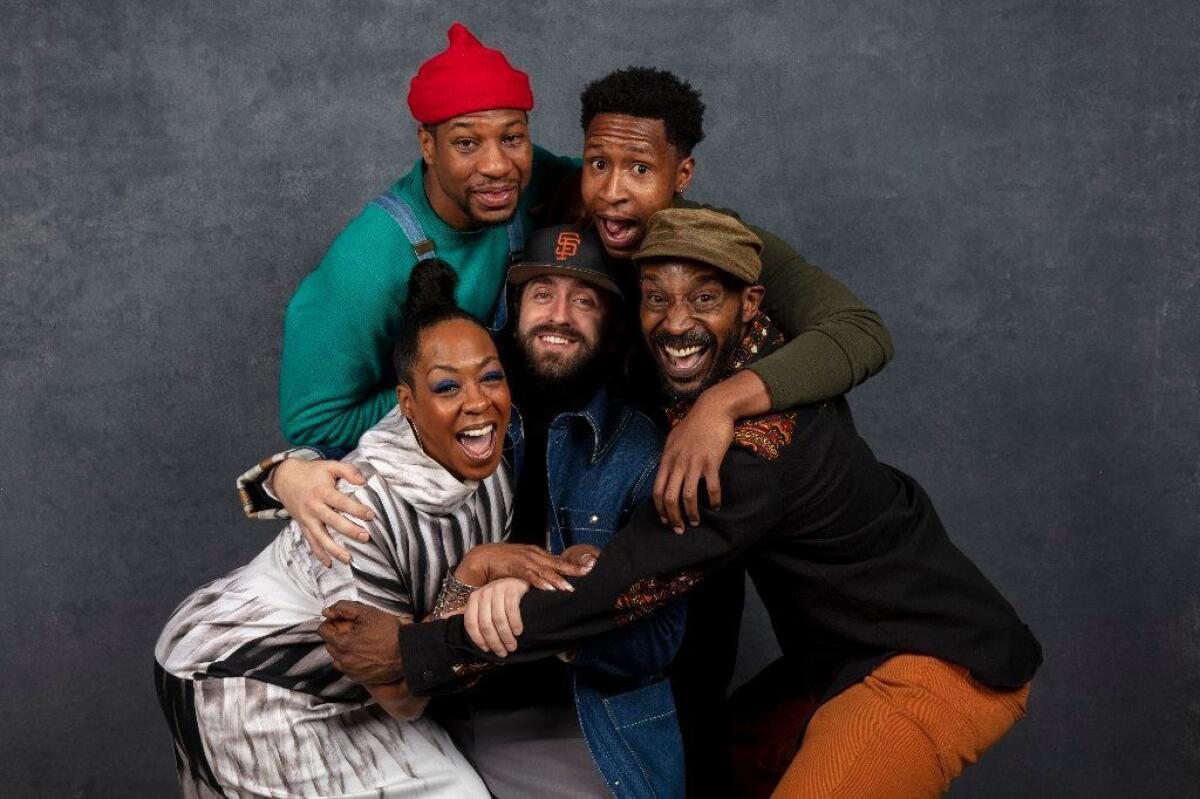 Actors Tichina Arnold and Jonathan Majors, director Joe Talbot, subject Jimmie Fails and actor Rob Morgan, from the film, "The Last Black Man in San Francisco," photographed at the L.A. Times Photo and Video Studio at the 2019 Sundance Film Festival.
