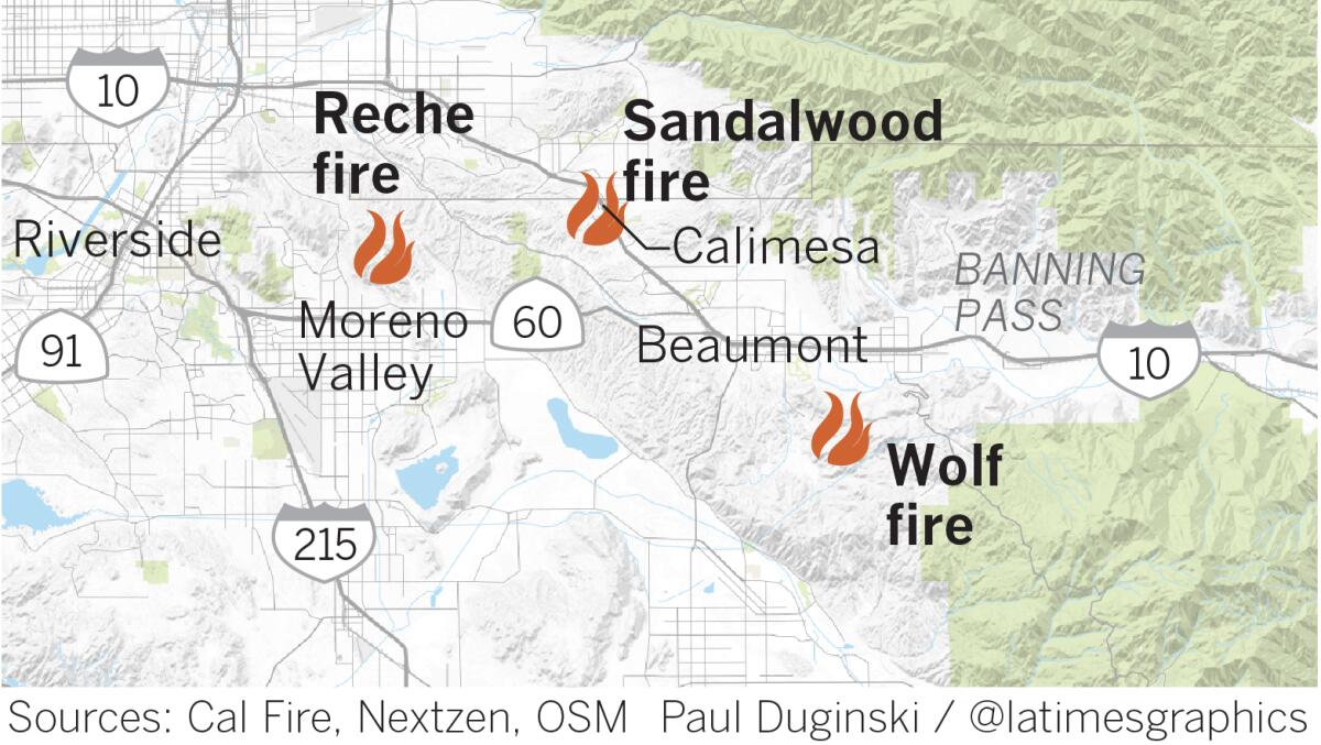 Three fires were burning in Riverside County.