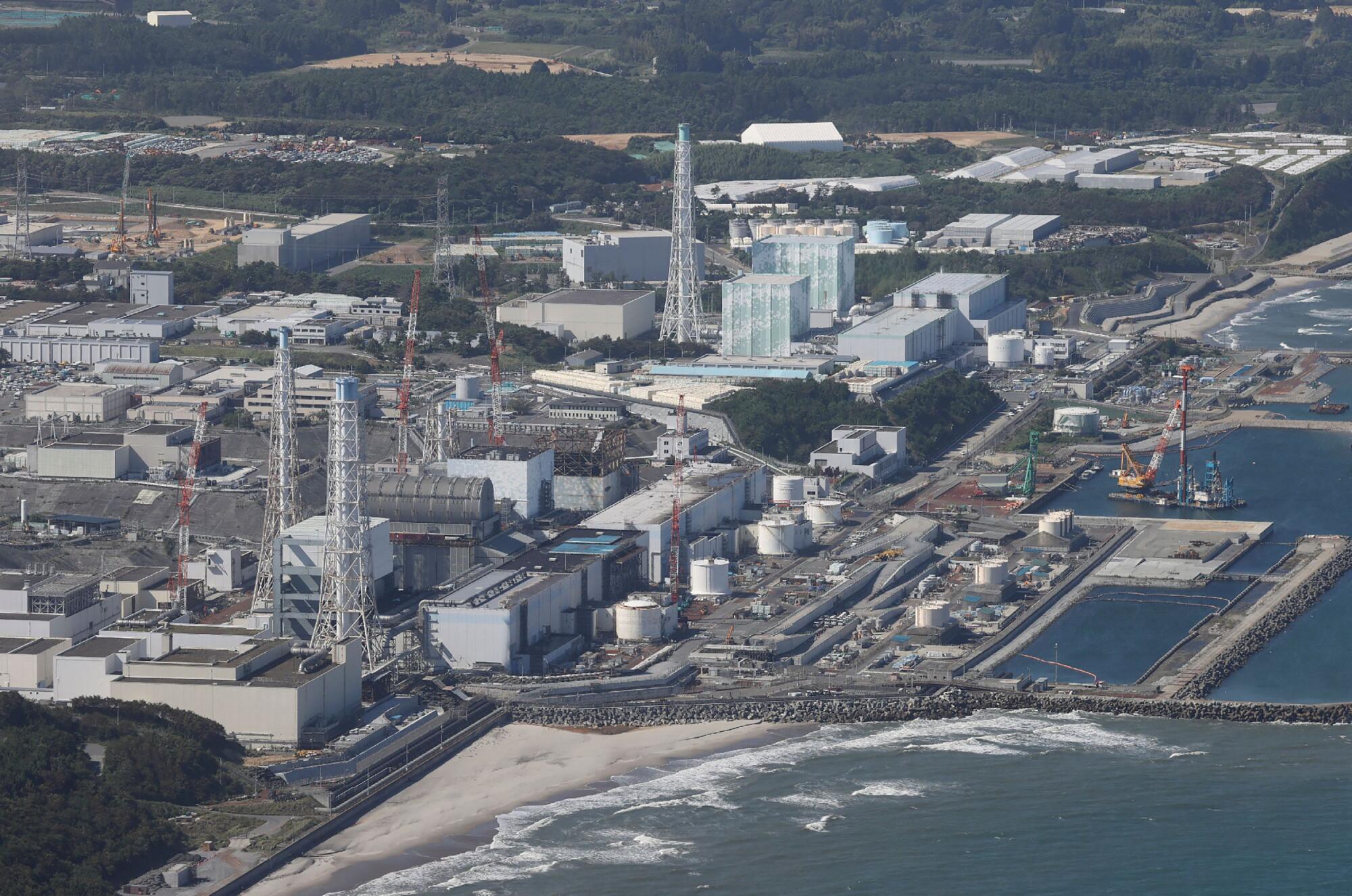 Aerial shot of tsunami-damaged Daiichi nuclear plant in Fukushima, Japan