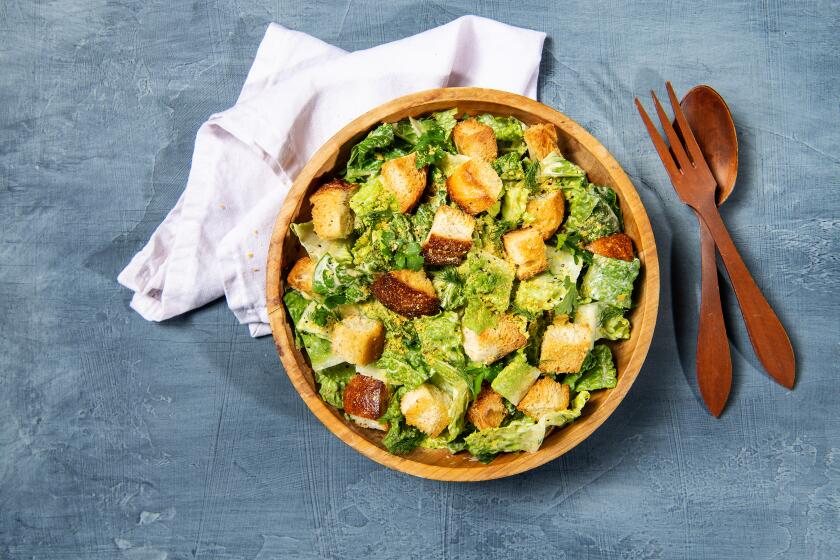LOS ANGELES, CA- February 13, 2020: Lodge Vegan Caesar Salad on Thursday, February 13, 2020. Prop styling by Rebecca Buenik. (Mariah Tauger / Los Angeles Times)