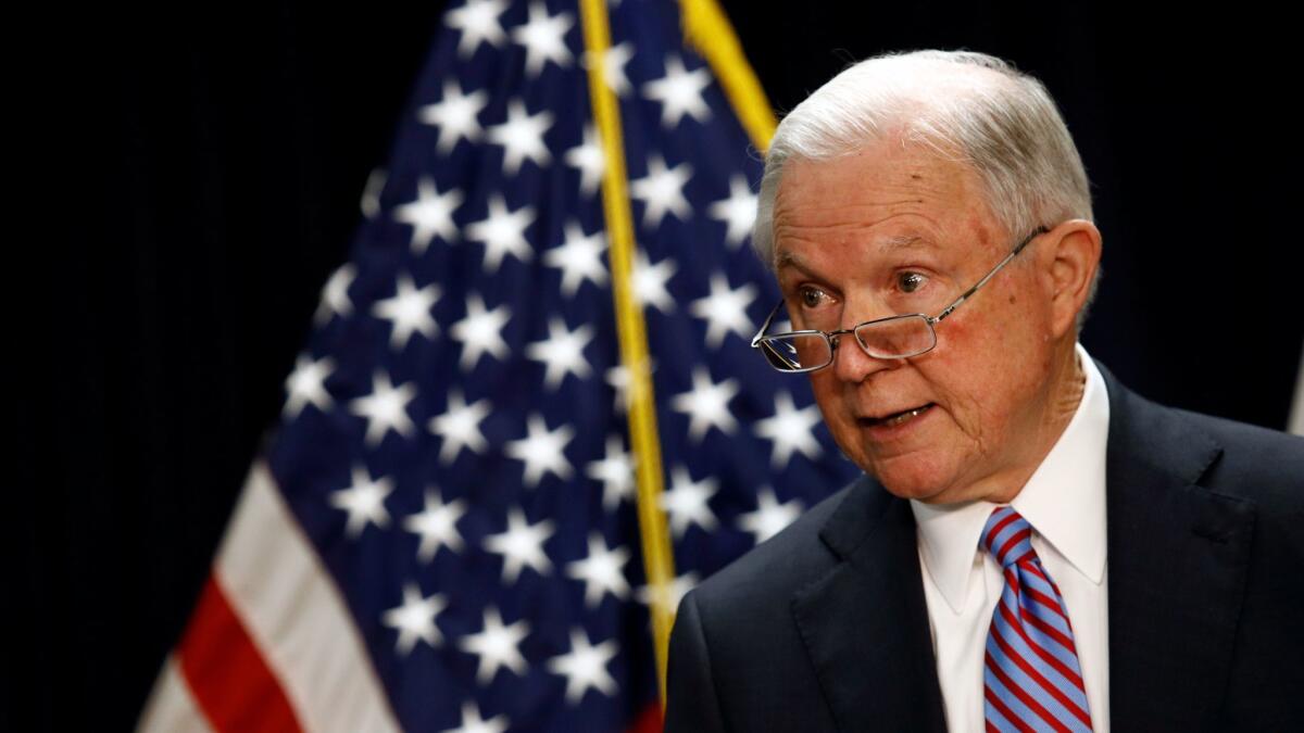 Atty. General Jeff Sessions speaks in Baltimore Tuesday on efforts to combat MS-13.