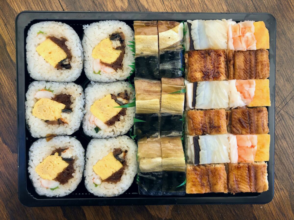 A box of Osaka-style sushi from Sushi ii in Newport Beach.