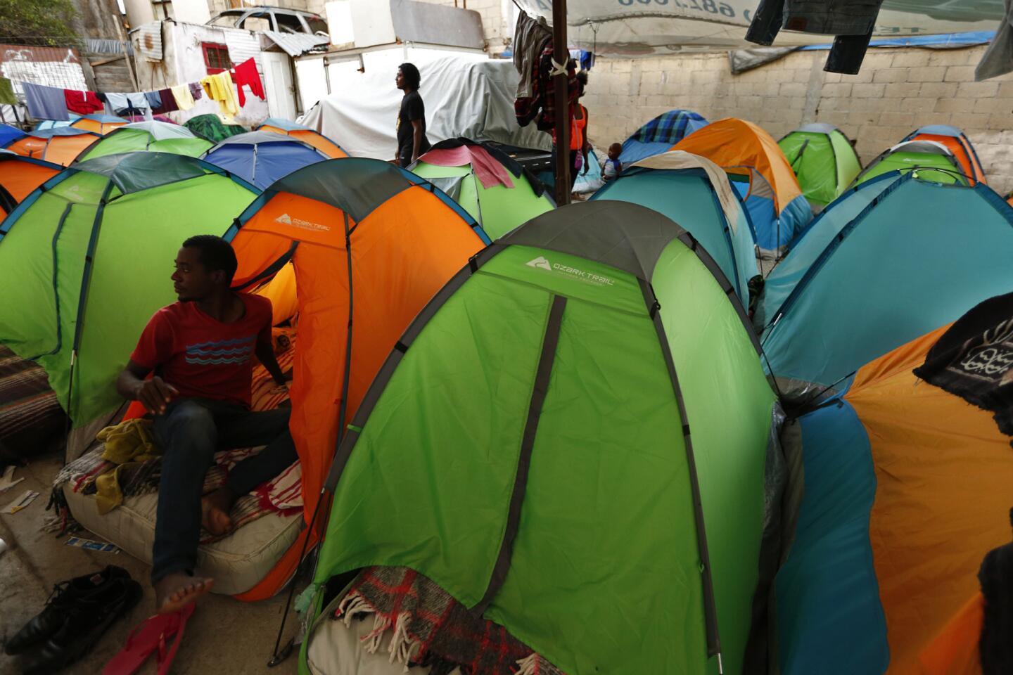 Haitian and African migrants are staying at a small tent city operated by Movimiento Juventud 2000 in Tijuana, Mexico.