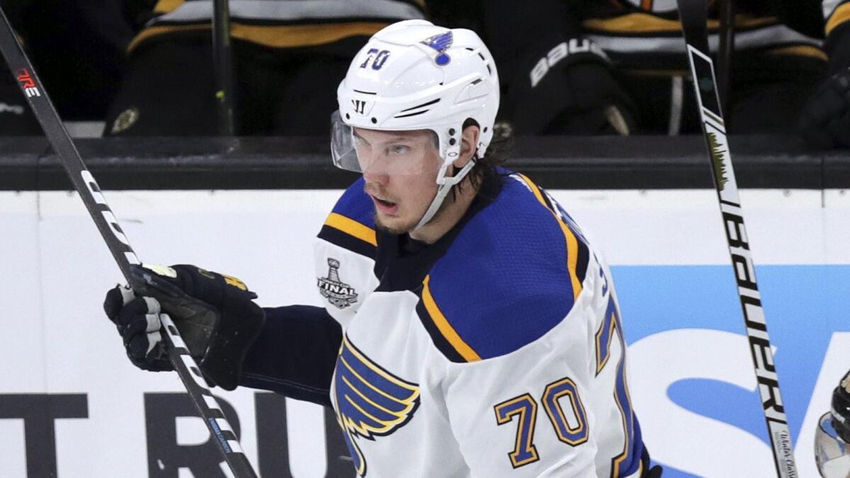 The NHL suspended Blues center Oskar Sundqvist for Game 3 of the Stanley Cup Final.