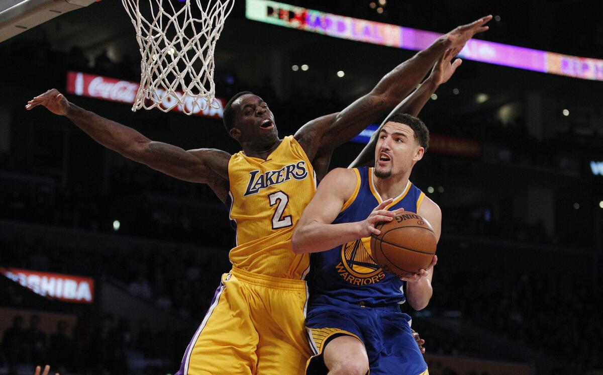 Warriors guard Klay Thompson led Golden State to victory over the Lakers with 36 points during a game at Staples Center on Jan. 5.