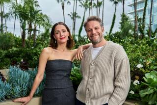 Actors Rose Byrne and Seth Rogen pose for a portrait at the Four Seasons Hotel Los Angeles At Beverly Hills.
