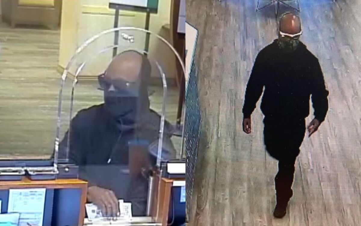 FBI believes same man robbed tellers Tuesday at a bank branch in La Mesa and Monday at a credit union in Imperial County.