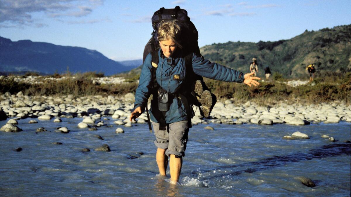 A tourist group treks in North Patagonia to see Mt. Fitzroy.