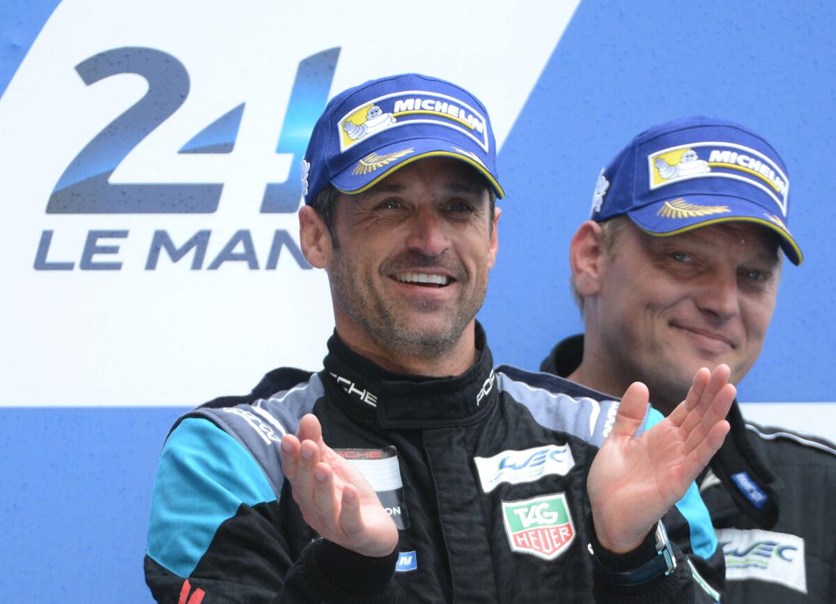Actor Patrick Dempsey and his team finished second at the 24 Hours Le Mans amateur race Sunday in France.