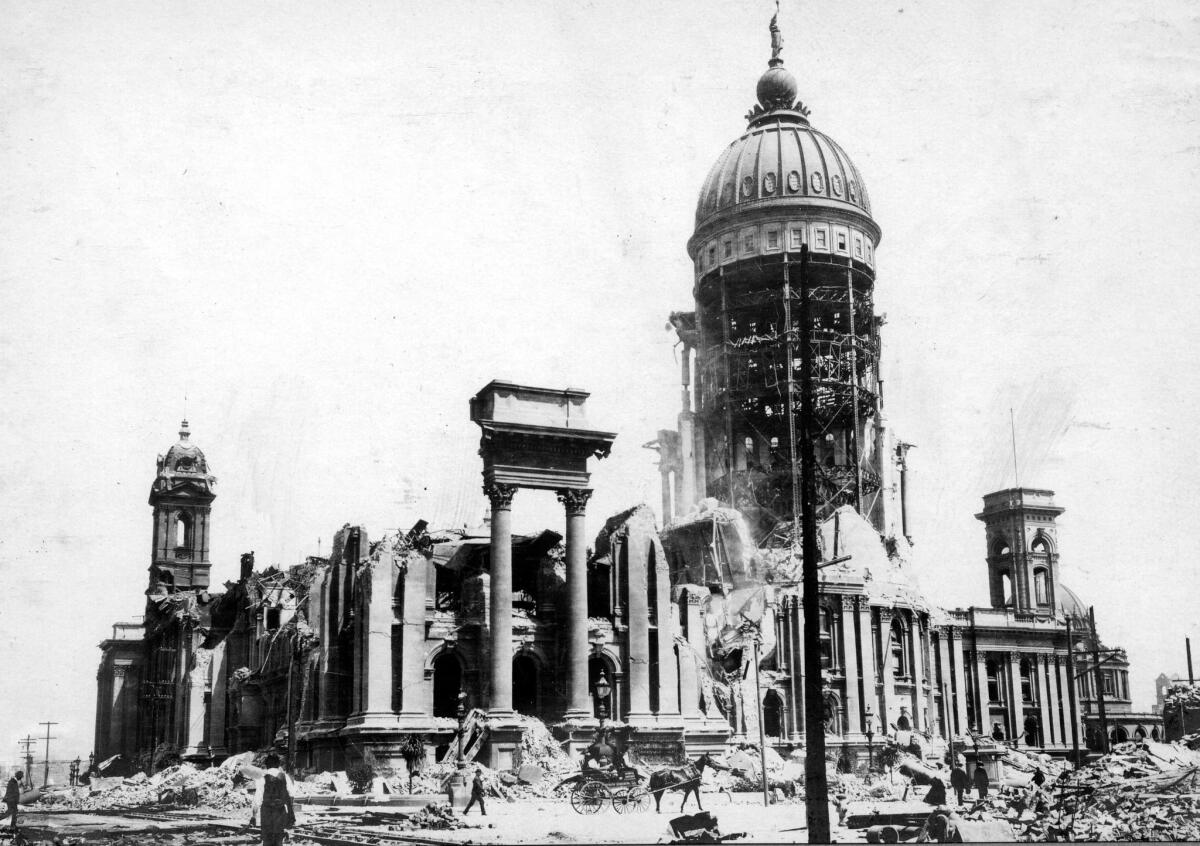 The remains of San Francisco City Hall after the 1906 earthquake.