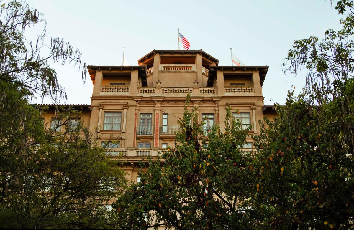 Exterior view of the Langham Huntington hotel in Pasadena.