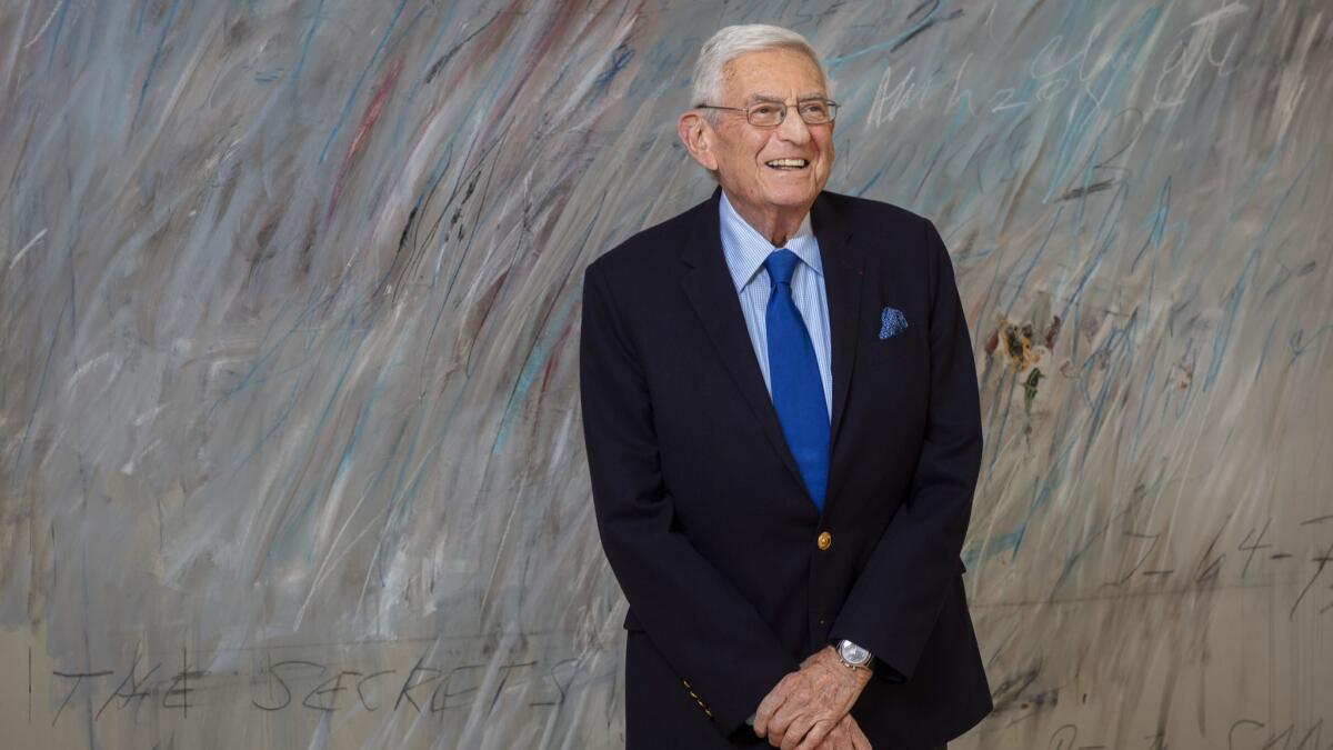 LOS ANGELES, CA--APRIL 26, 2019--Entrepreneur and philanthropist Eli Broad is photographed in front of Cy Twombly's "Untitled (Munich/Rome)," 1972, part of Broad's vast art collection, at his Los Angeles, CA, home, April 26, 2019. (Jay L. Clendenin / Los Angeles Times)