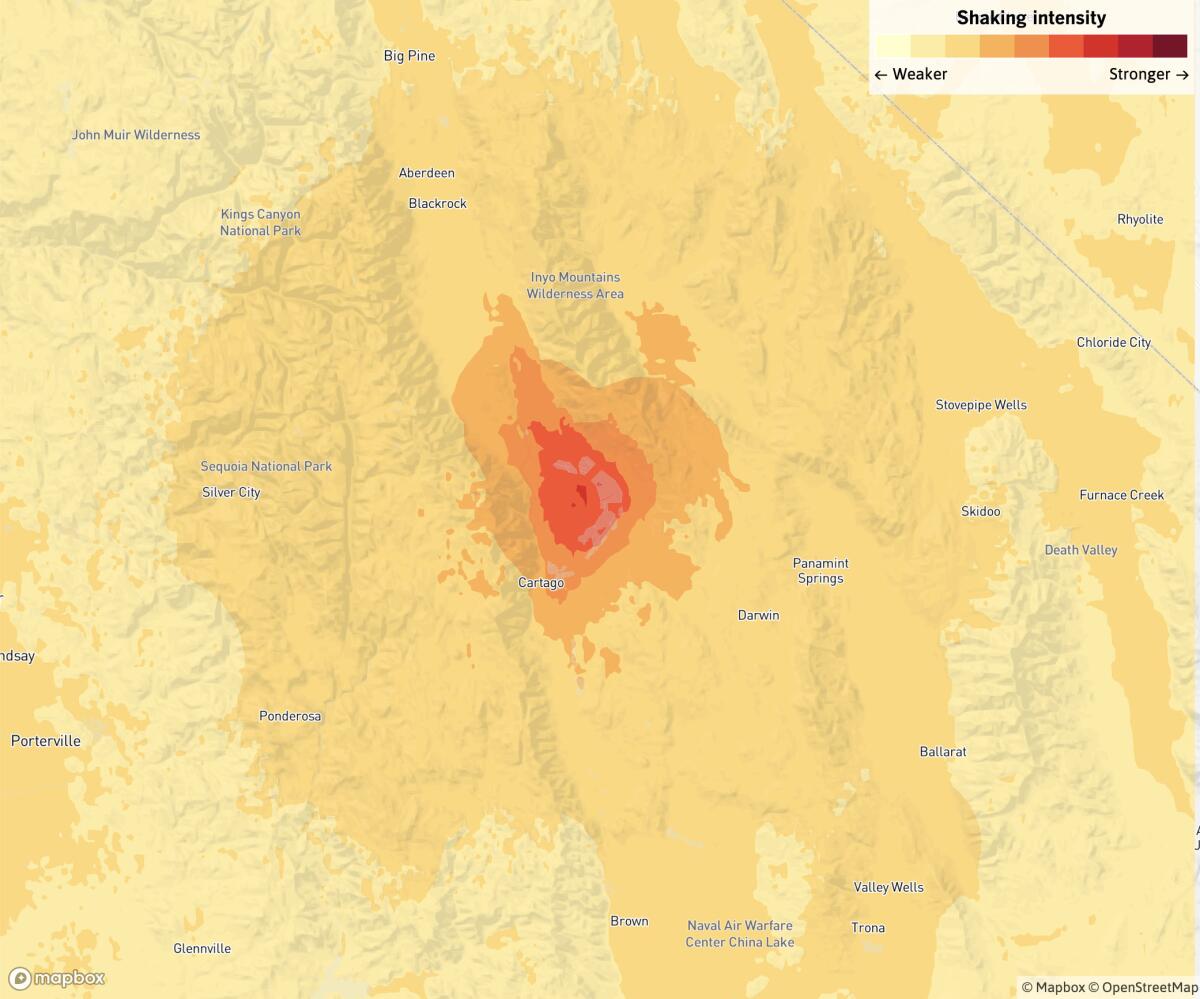A magnitude-5.8 earthquake occurred at 10:40 a.m. in the eastern Sierra Nevada.