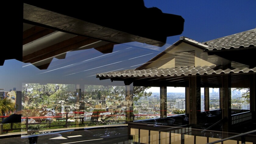 The Los Angeles restaurant Yamashiro is named for a historic town in Japan's Kyoto prefecture. Above, reflections show the restaurant's location in the Hollywood hills in 2012.