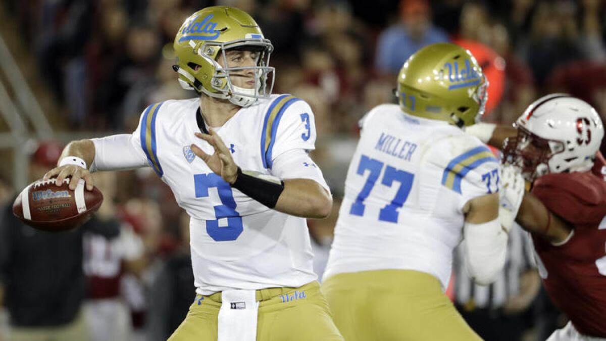 Quarterback Josh Rosen and UCLA have lost at Stanford, Memphis and Arizona this season.