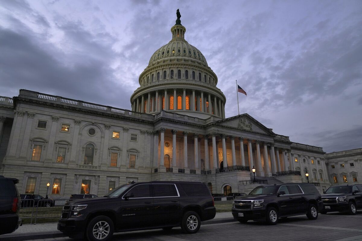 Dusk falls over the Capitol on Monday in Washington.