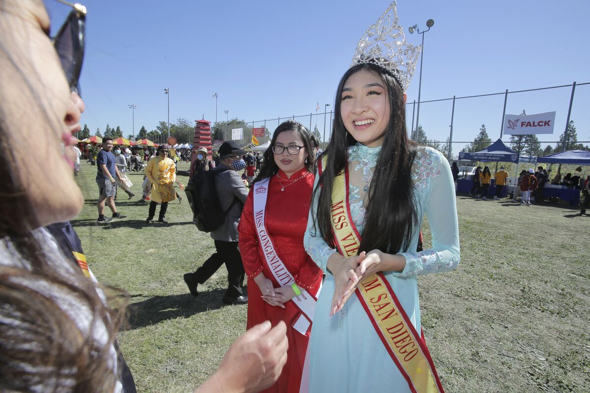 Vivian Nguyen, 19, is being crowned the new Miss Vietnam San Diego during the 17th annual San Diego Tet Festival,