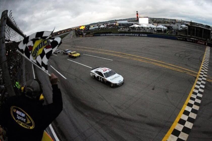 David Ragan nears the finish line to win at Talladega.