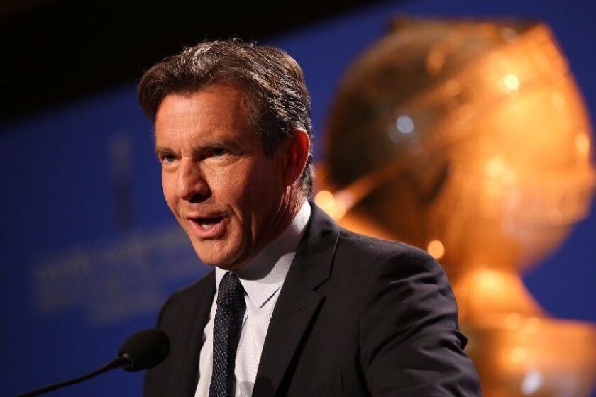 BEVERLY HILLS, CA - DECEMBER 10, 2015 - Actor Dennis Quaid reads his nominees live on camera as he and three others announce the 73rd annual Golden Globe Awards nominations in Beverly Hills Thursday morning December 10, 2015. 2446352_et_1210_golden_globe_nominations_ALS (Al Seib / Los Angeles Times)