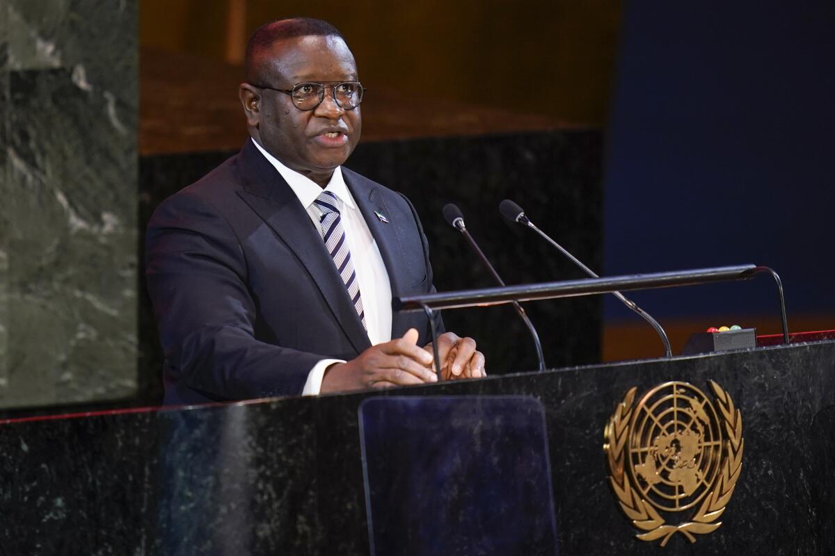 Sierra Leone President Julius Maada Bio speaks at the U.N.