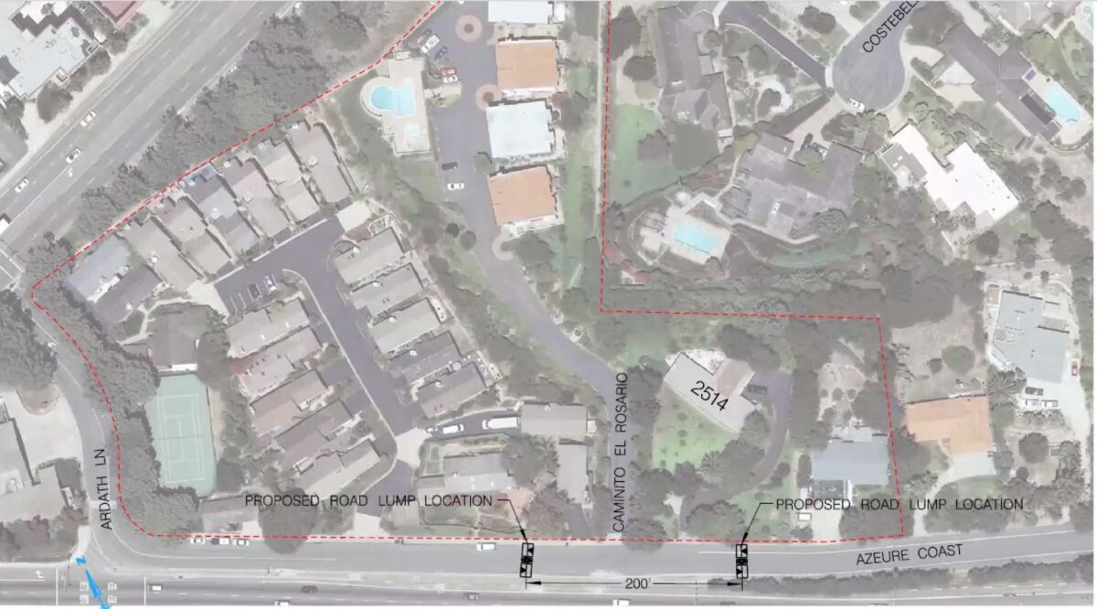 The La Jolla Traffic & Transportation Board voted to allow installation of two speed lumps along Azure Coast Drive.