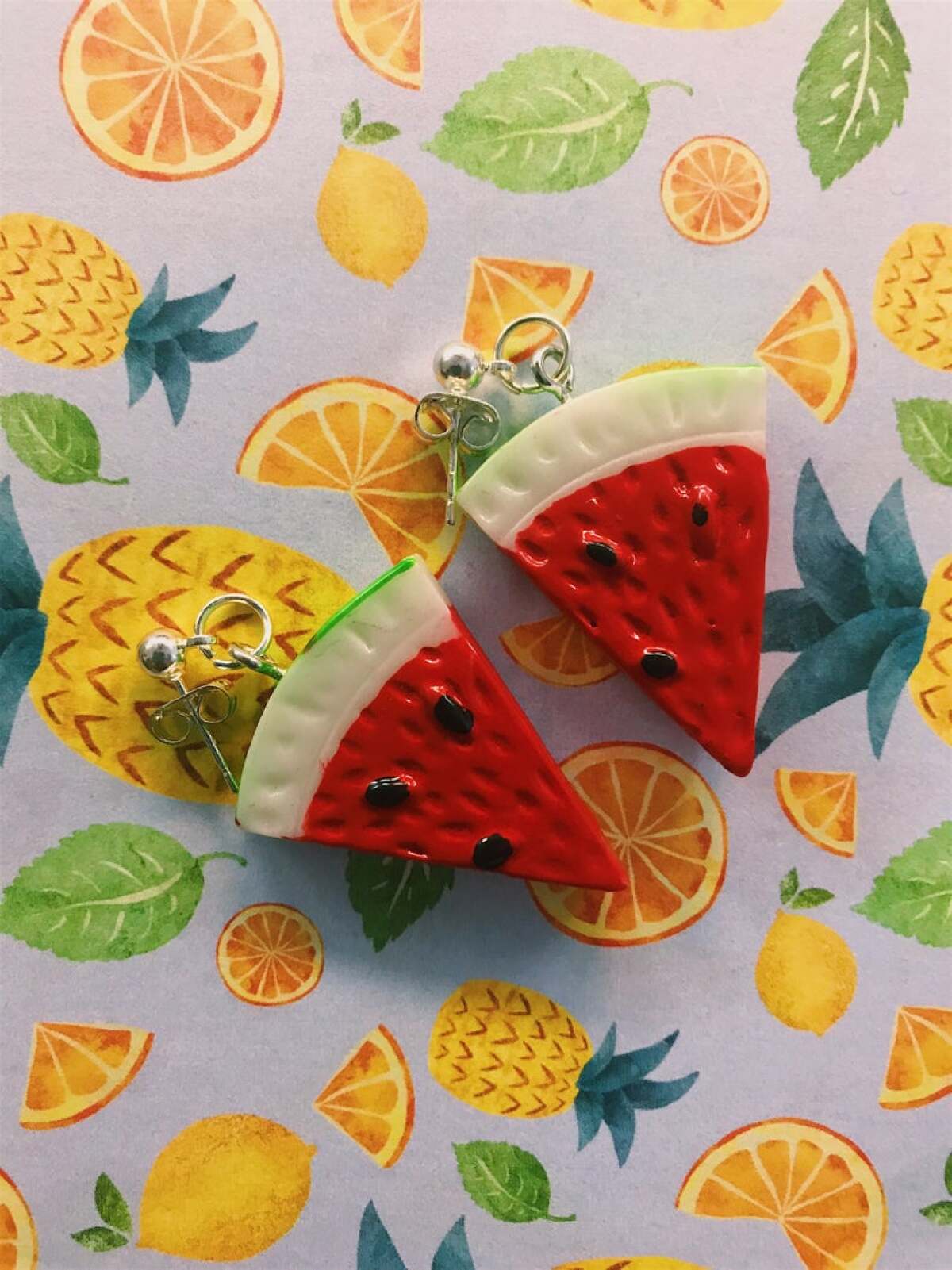 Watermelon wedge earrings from Whimsical Finds.