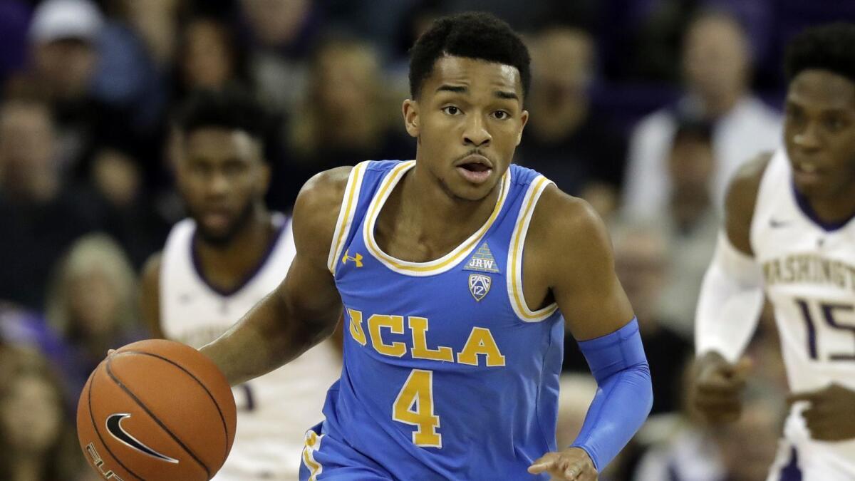 UCLA guard Jaylen Hands drives against Washington during a Feb. 2 game.