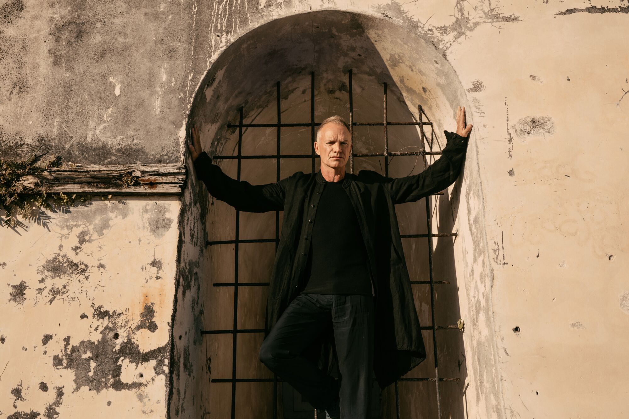 Sting stands in an archway.