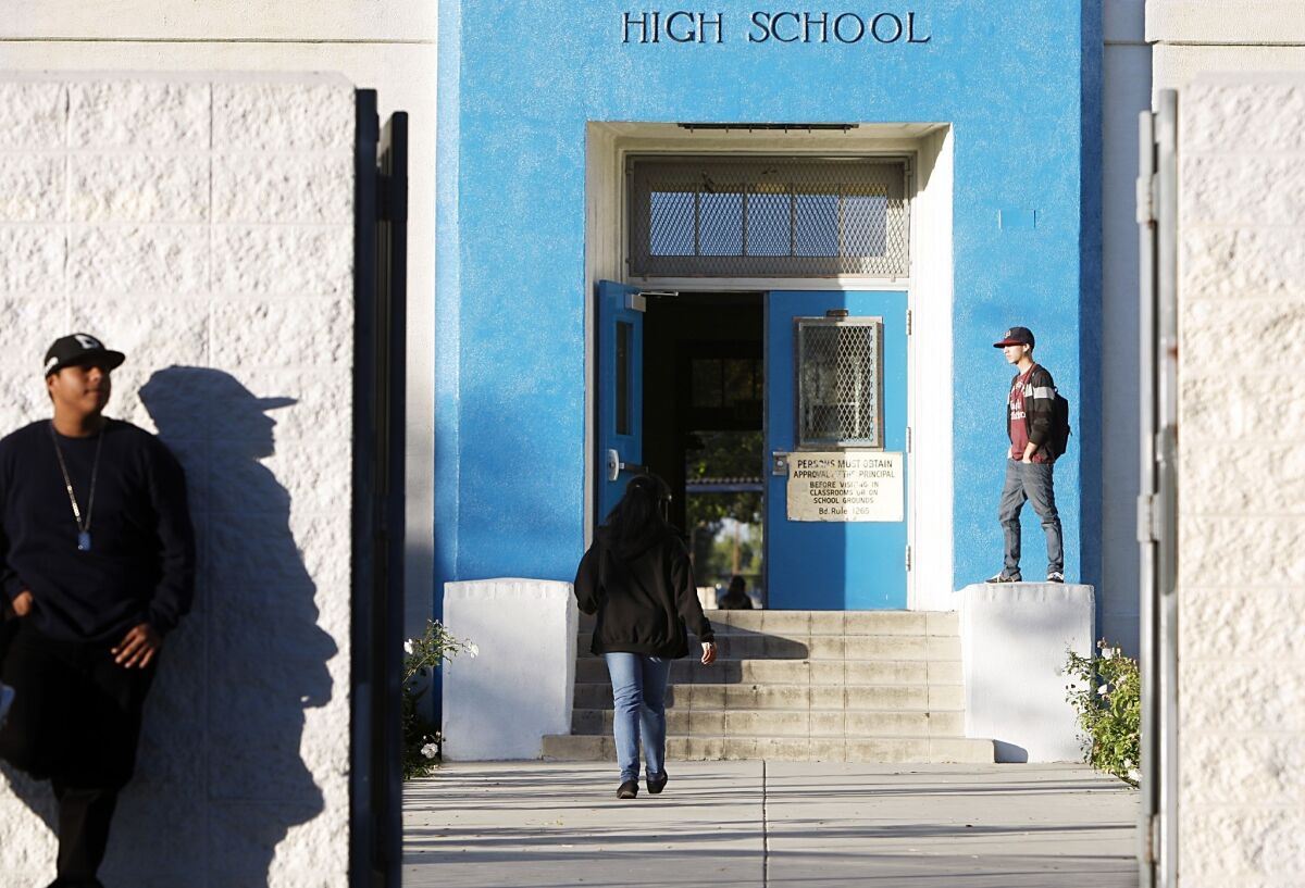 Jordan High School was split into Green Dot, a charter school, and a school run by the Partnership for Los Angeles Schools. (Luis Sinco / Los Angeles Times)