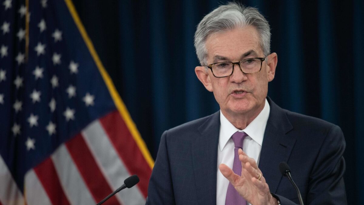 Federal Reserve Board Chairman Jerome Powell speaks at a news conference in Washington on June 19.
