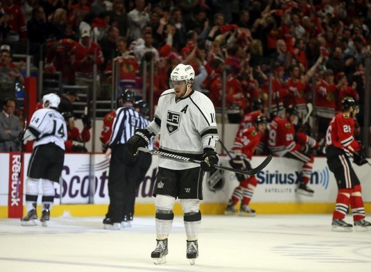 "When I'm out on the ice I'm not thinking, 'Shoot.' I'm making the play that I think is the best at that particular moment," says Anze Kopitar, shown in last season's Western Conference finals against the Chicago Blackhawks.