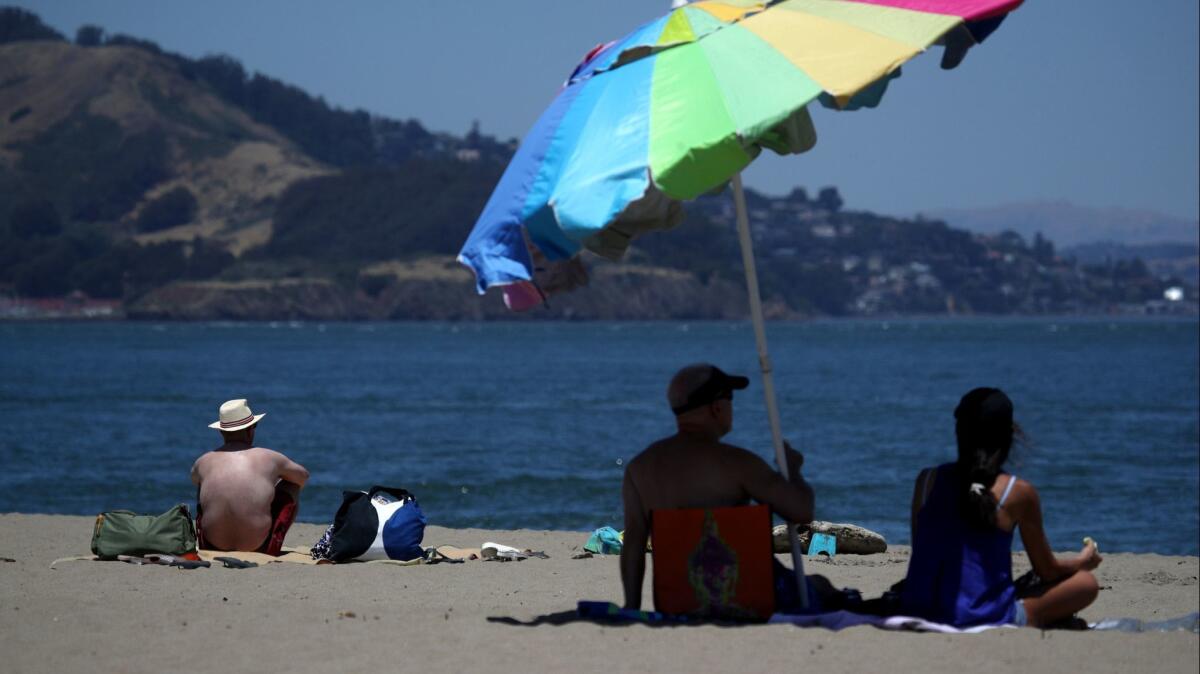 San Francisco's Crissy Field East Beach offers visitors a breeze June 11. A day earlier, the city broke a record temperature of 94 degrees with a high of 100.