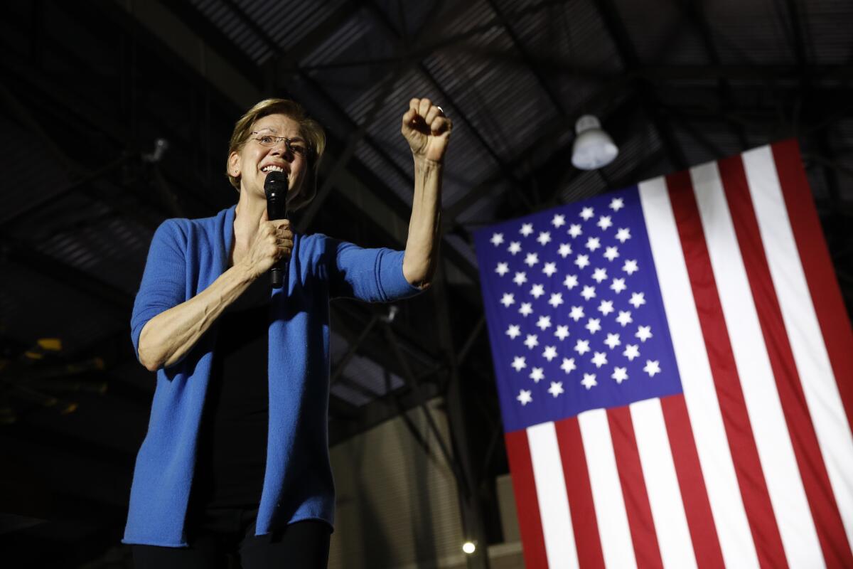 Sen. Elizabeth Warren speaks during a primary election night rally on March 3, 2020, in Detroit.