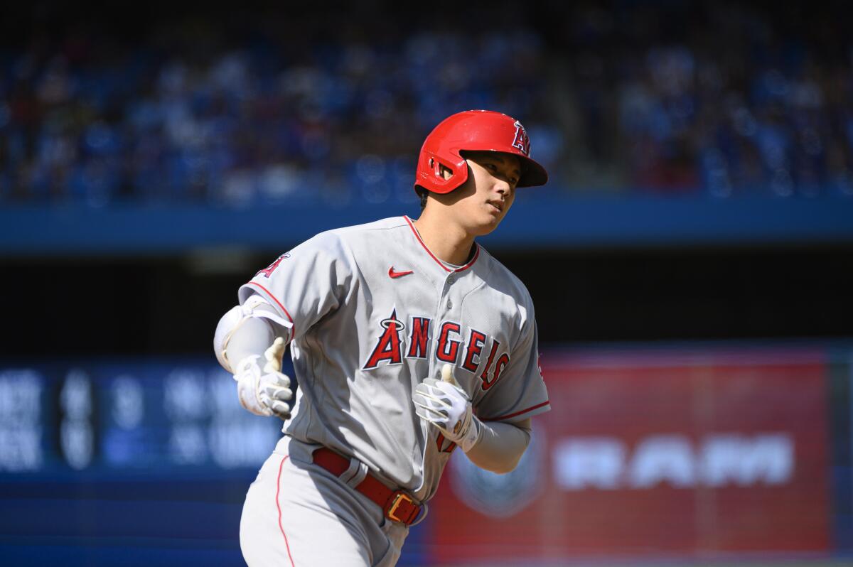 Shohei Ohtani rounds the bases for the Angels.