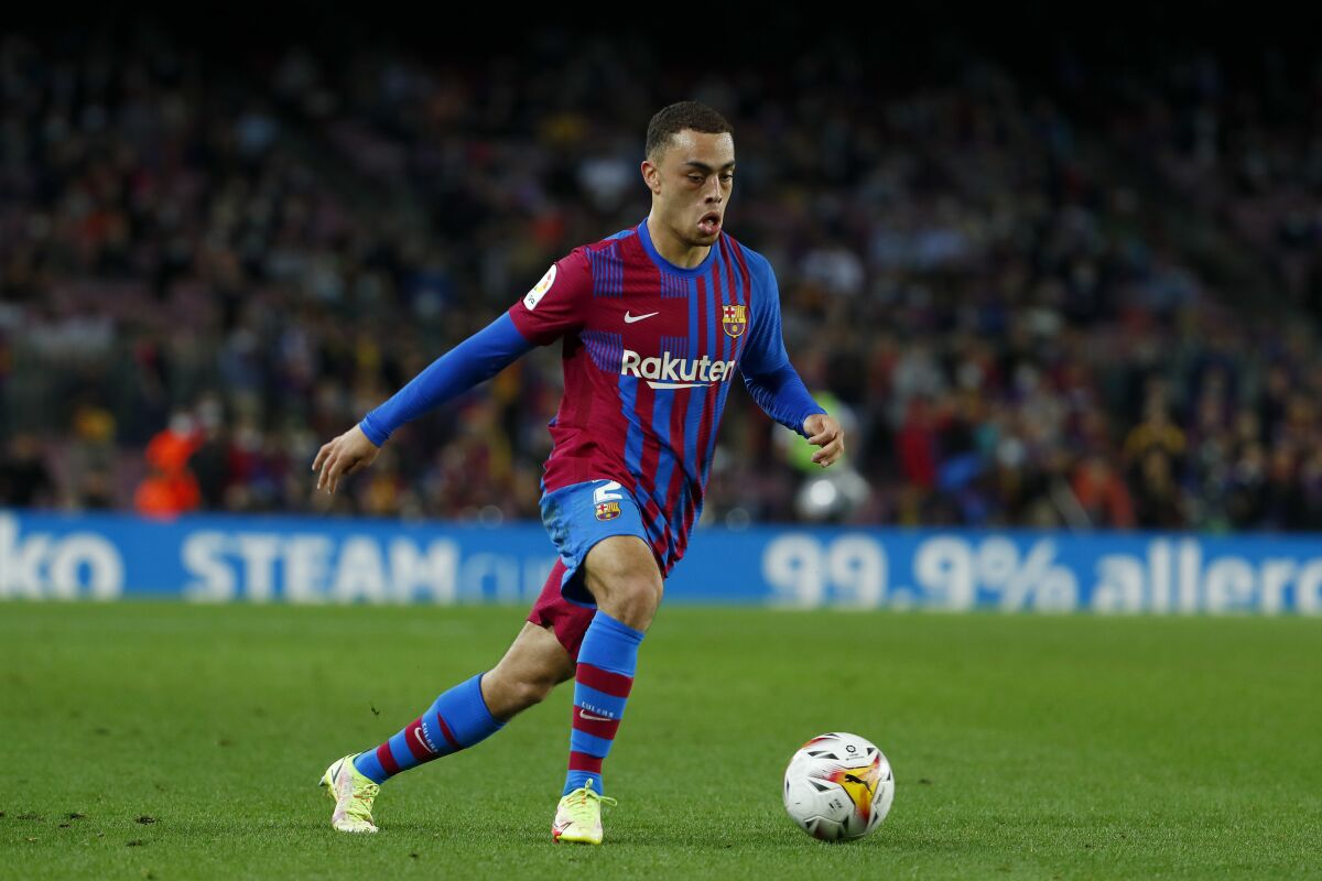 Barcelona's Sergiño Dest controls the ball during a La Liga match against Alaves in October. 